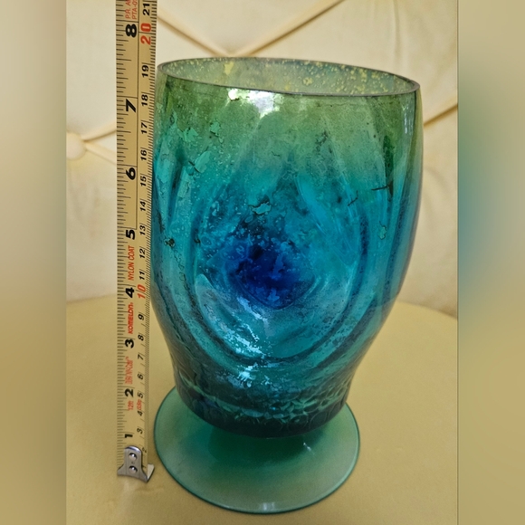 Teal Blue & Yellow Mercury Glass Peacock Candle Holder Vase - Picture 5 of 8